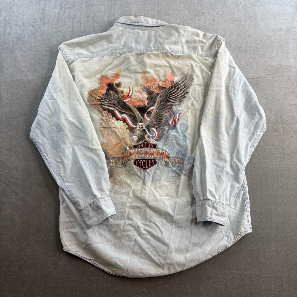 VTG Harley-Davidson Chambray Shirt 90s made in USA Men's L